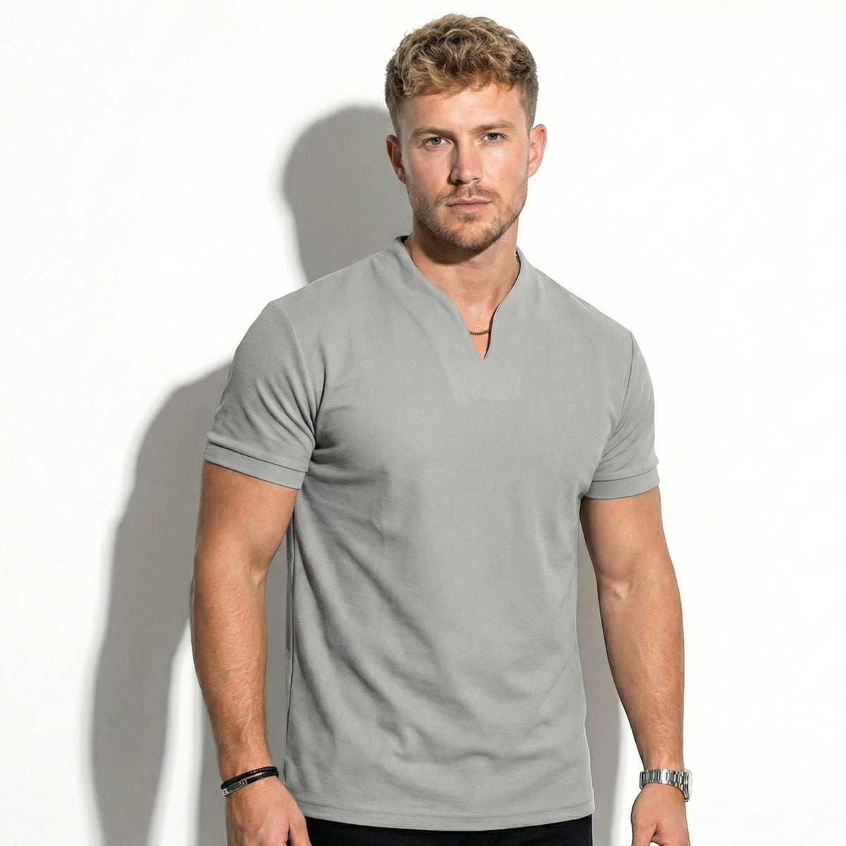 Stylish Men’s Notch Neck Tee – Short Sleeve