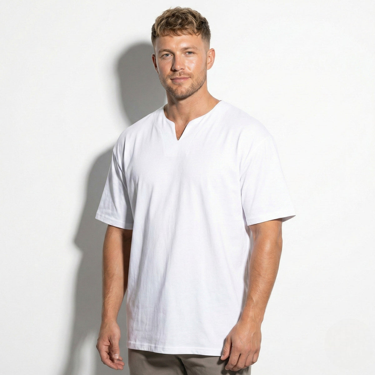 Stylish Men’s Notch Neck Tee – Short Sleeve