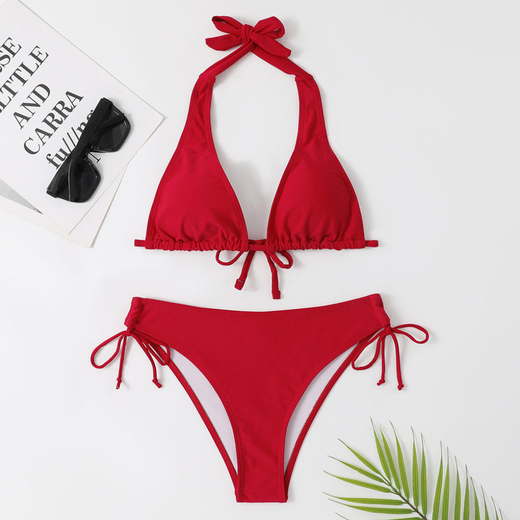Women’s Solid Color Strap Bikini Swimsuit