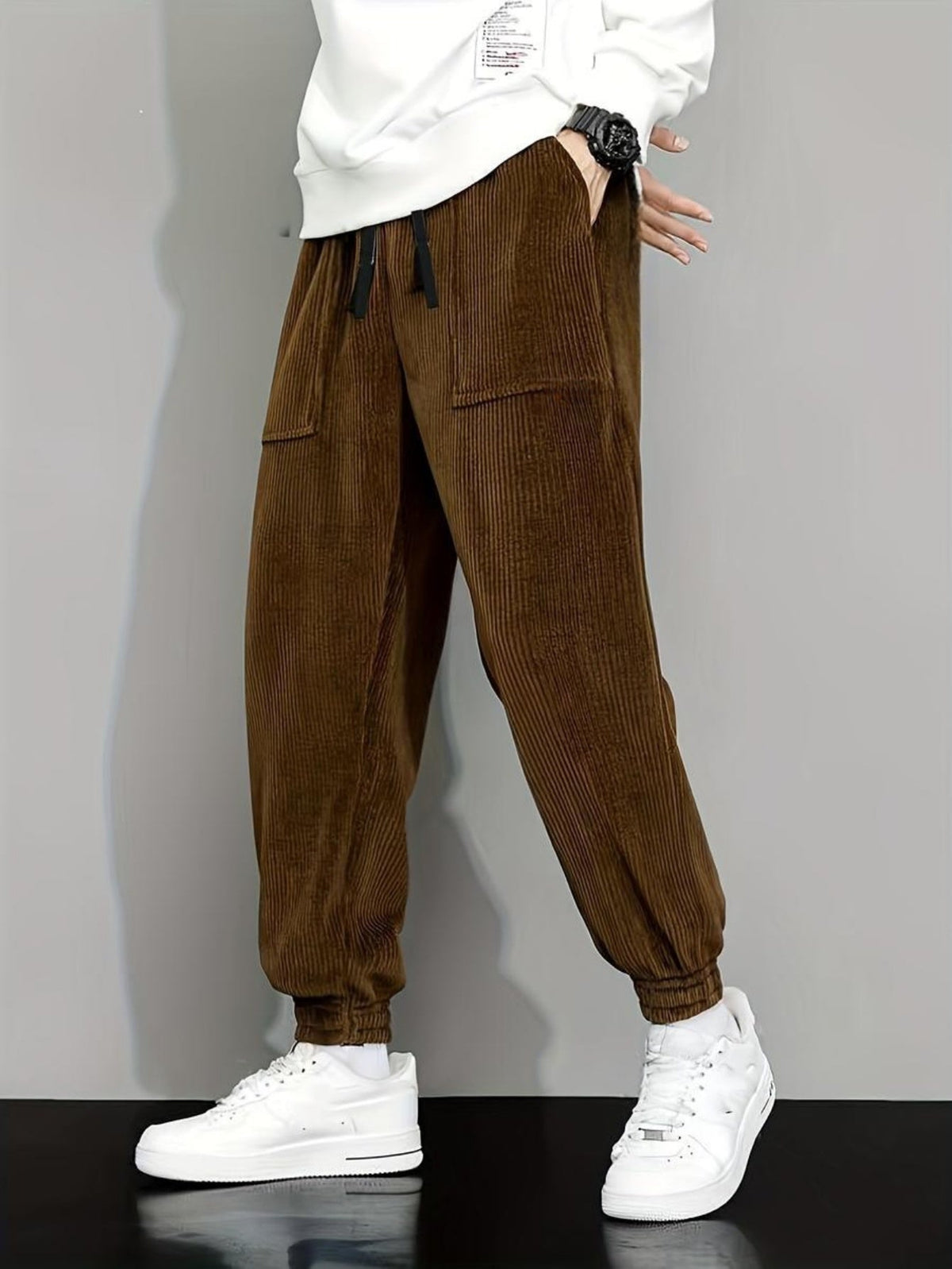 Men's Straight-Leg Corduroy Trousers, 9 Inch, Anti-Wrinkle, Fitted, Mid Rise with Long Legs