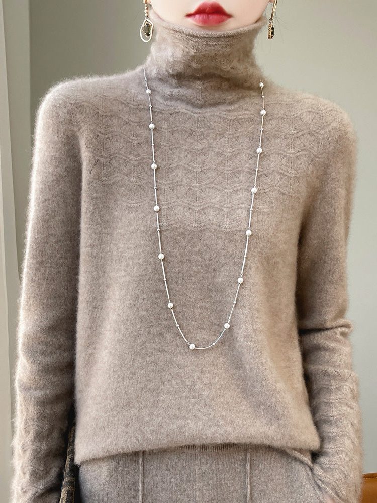 Cashmere Turtleneck Sweater with Textured Knit for Women