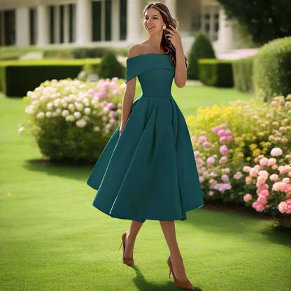 Women's Summer Strapless Midi Dress in a Satin Blend with a Flowing Cut