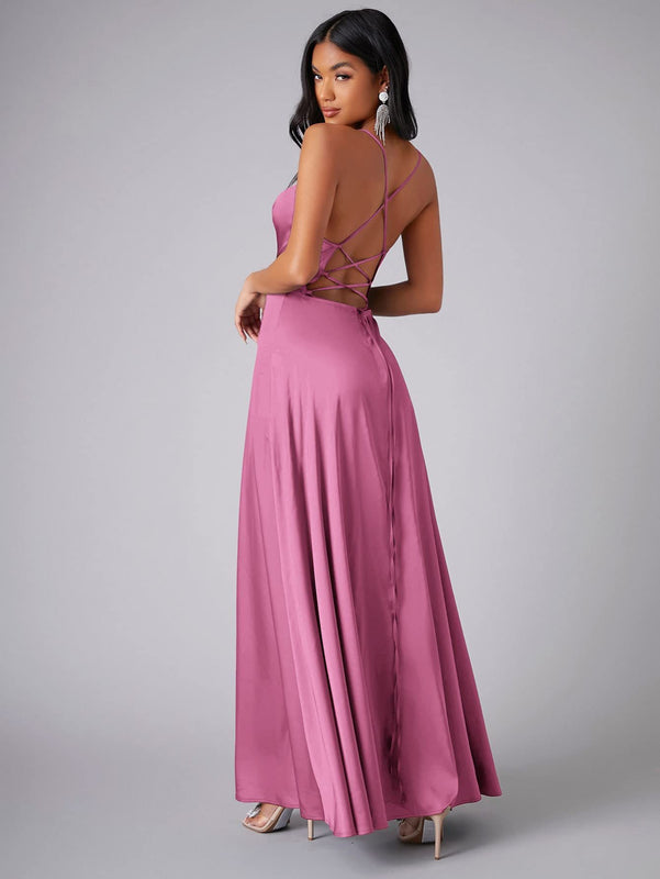Women's Spring-Summer Sleeveless Maxi Dress in a Silk Blend with a Flowing Cut
