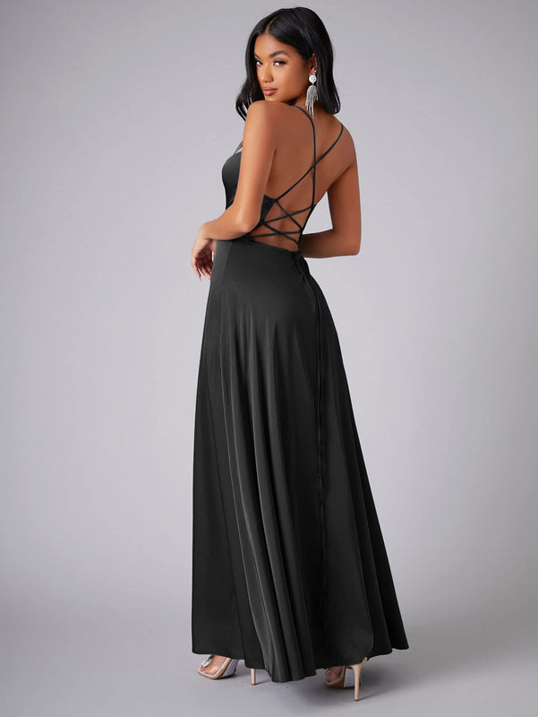 Women's Spring-Summer Sleeveless Maxi Dress in a Silk Blend with a Flowing Cut