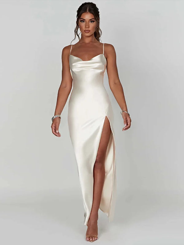 Women's Spring-Summer Sleeveless Maxi Dress in a Silk Blend with a Flowing Cut