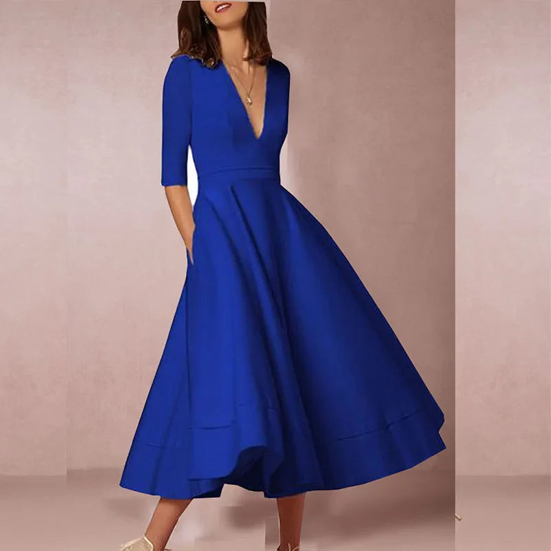 Women's Spring and Autumn A-Line Dress with Flared Skirt and Defined Waist