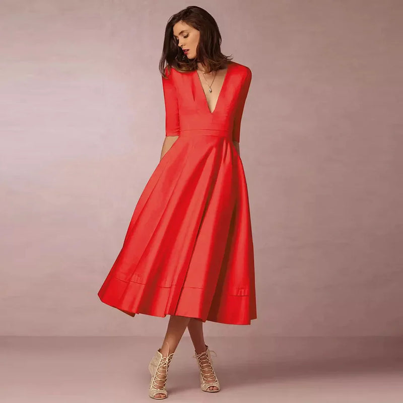 Women's Spring and Autumn A-Line Dress with Flared Skirt and Defined Waist