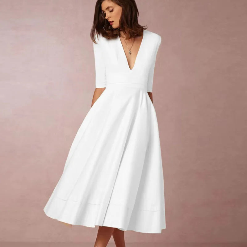 Women's Spring and Autumn A-Line Dress with Flared Skirt and Defined Waist