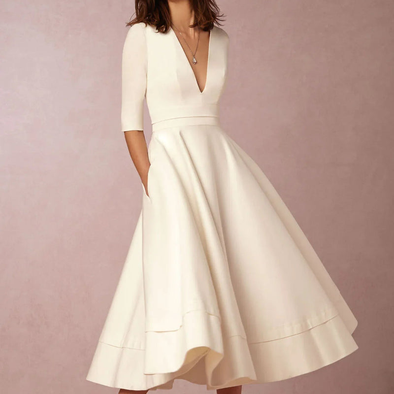 Women's Spring and Autumn A-Line Dress with Flared Skirt and Defined Waist