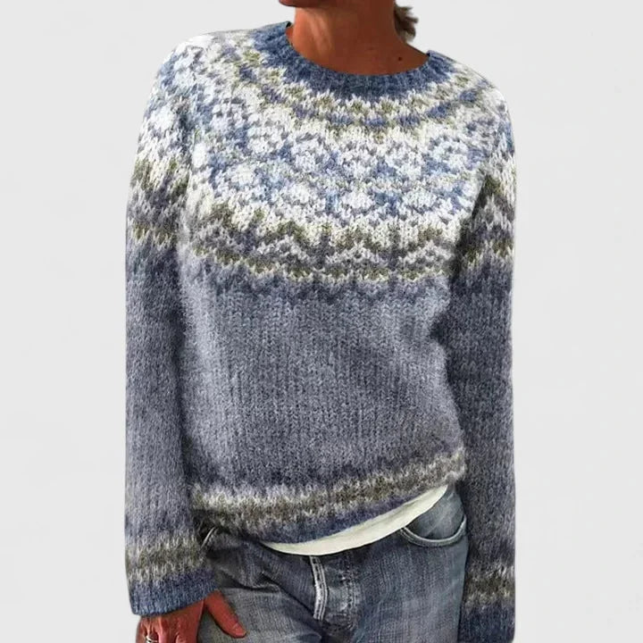 Fair Isle Knit Crew Neck Jumper with Patterned Yoke