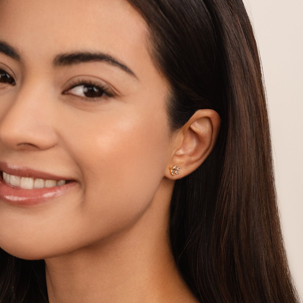 Elegant crystal earrings with leaf motif