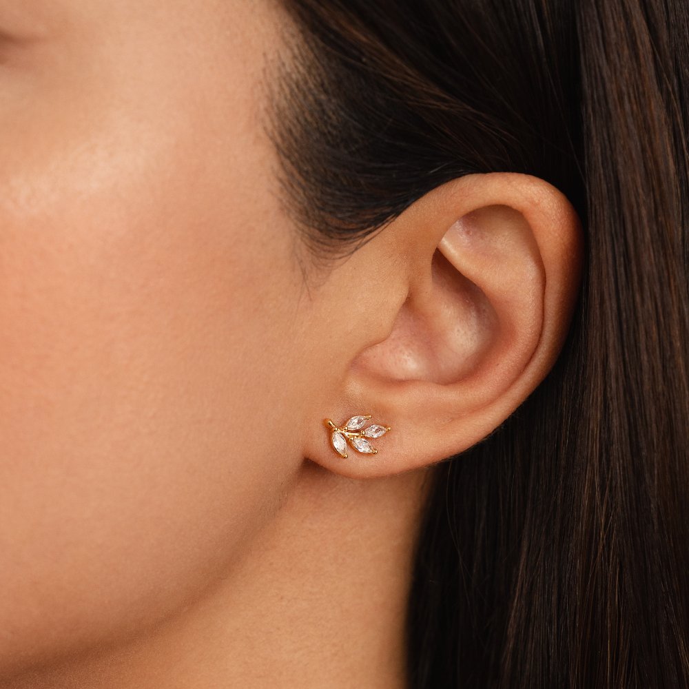 Elegant crystal earrings with leaf motif