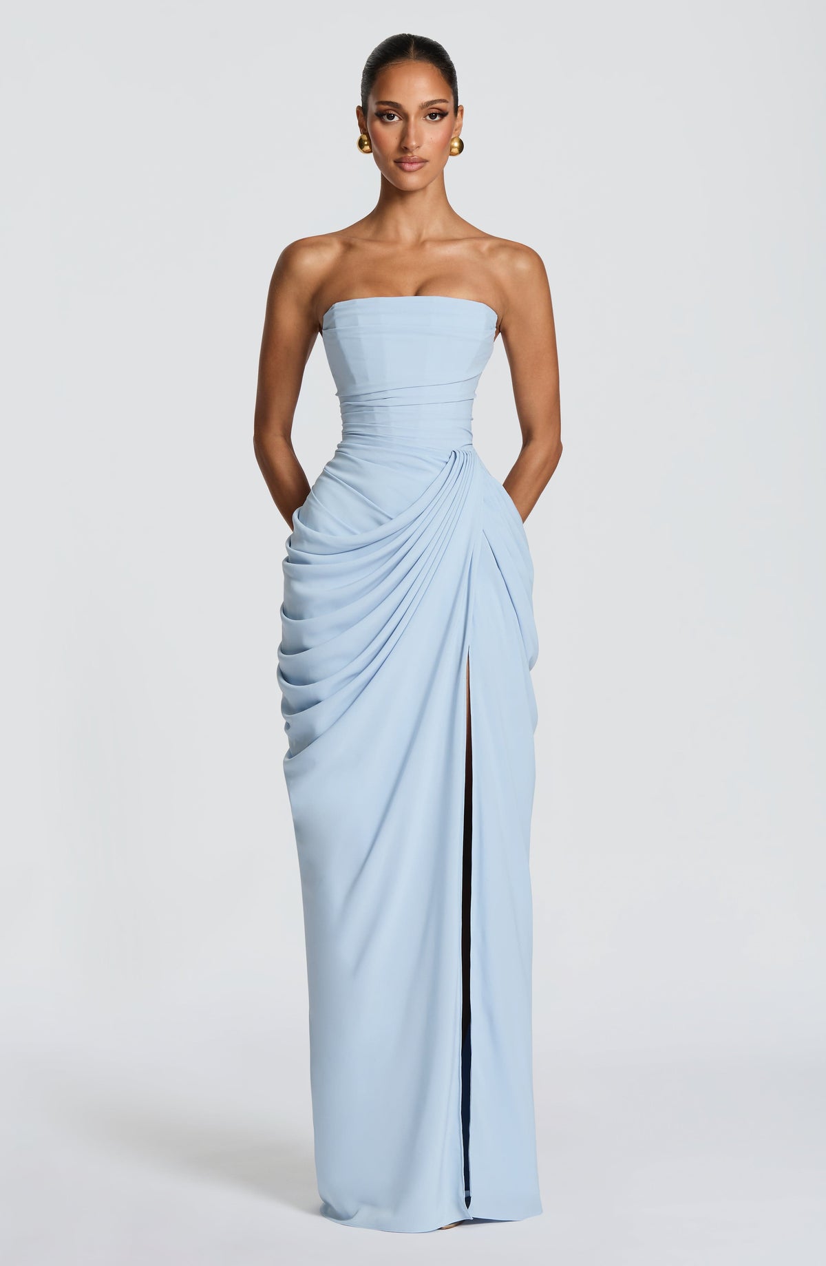 Lois strapless corset maxi dress with high slit