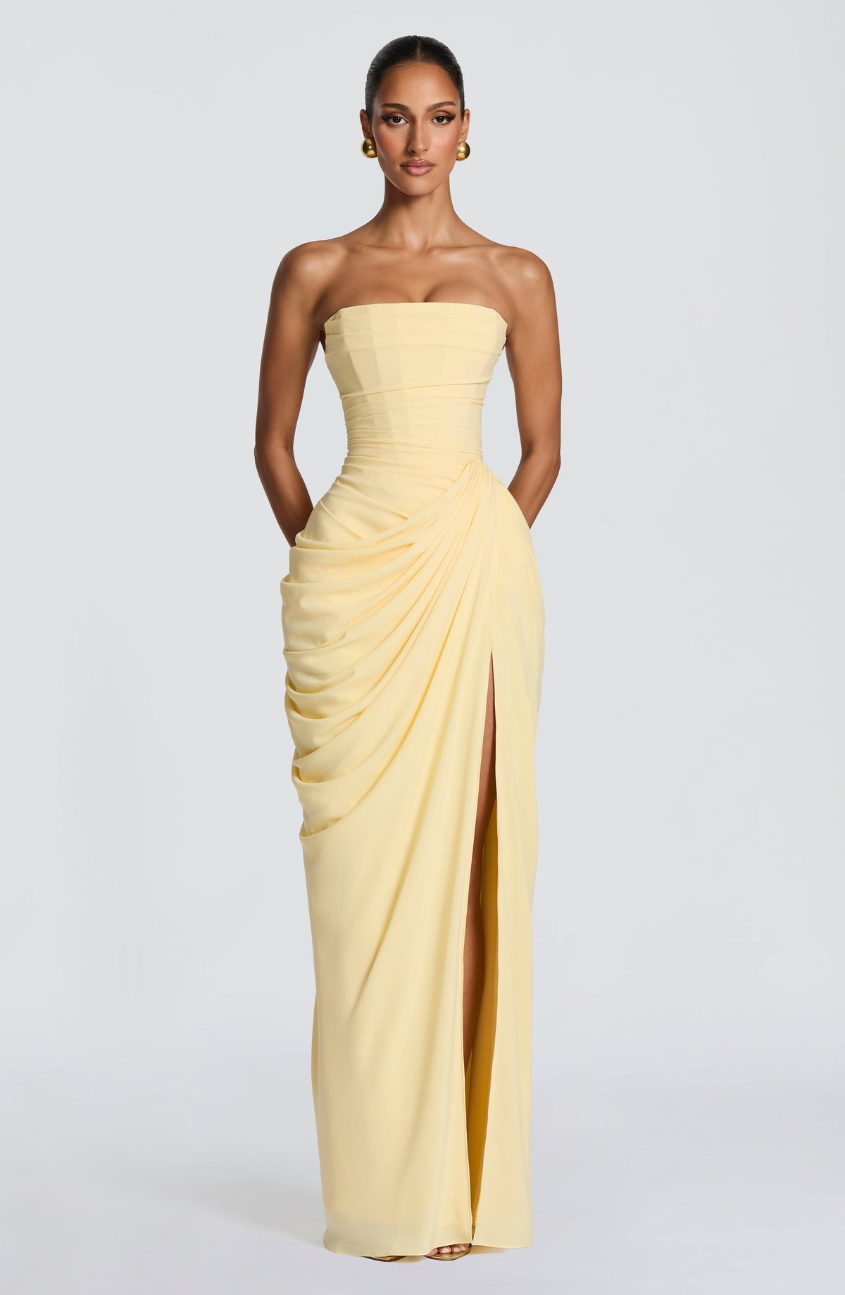Lois strapless corset maxi dress with high slit