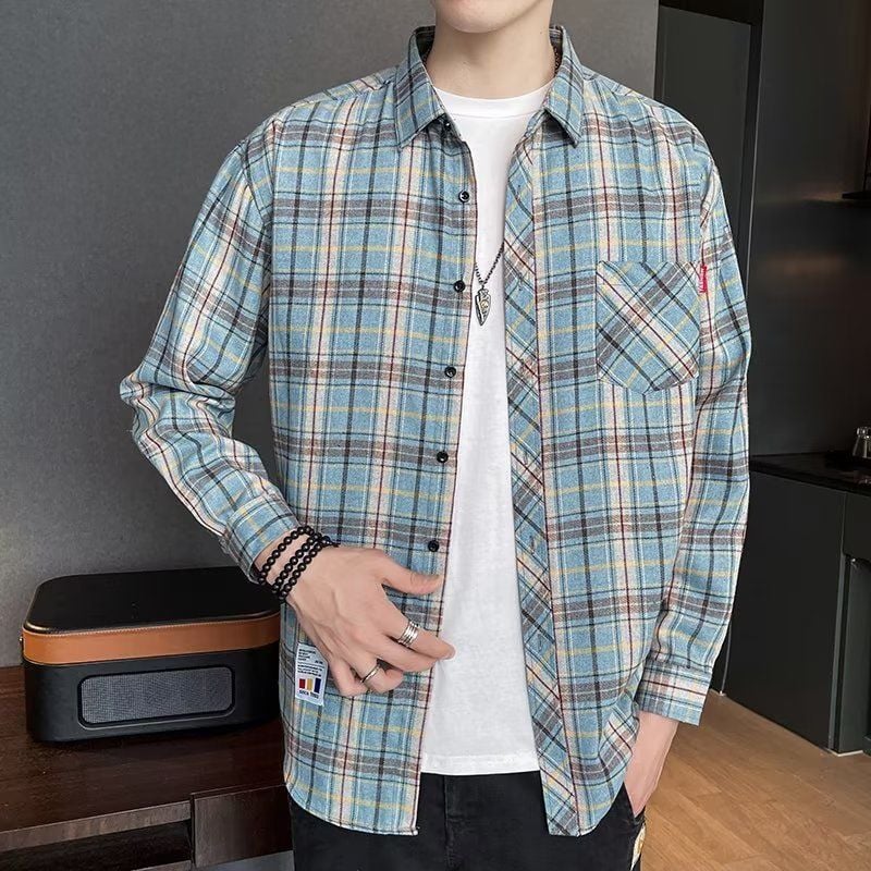 Men's Spring Long-Sleeve Check Shirt, Fitted