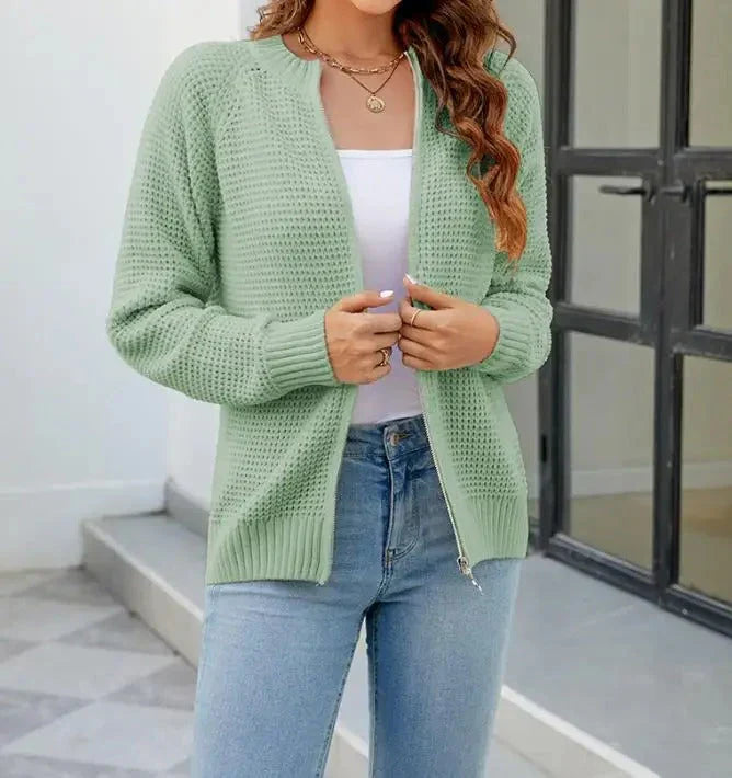 Solid comfortable Women's Zip-Up Cardigan