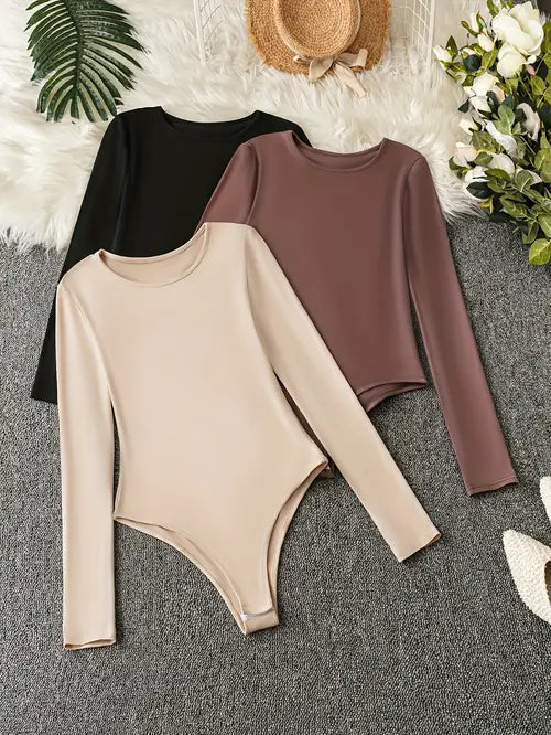 3-Pack comfortable Long Sleeve Bodysuits for Women