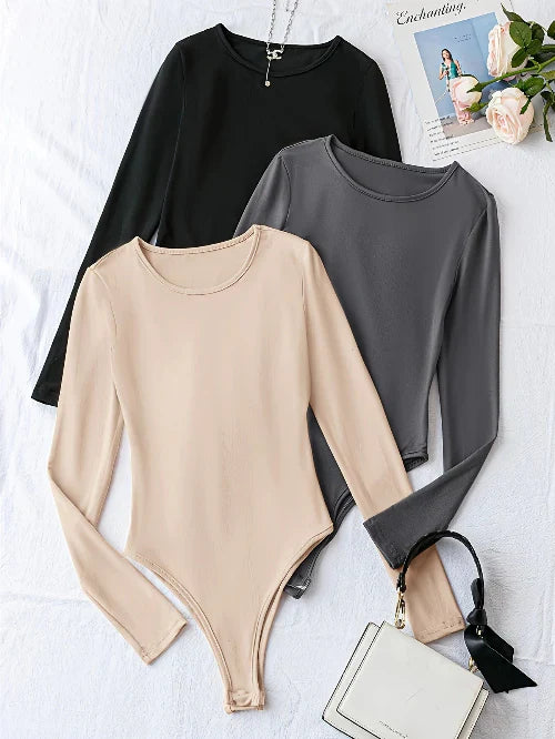 3-Pack comfortable Long Sleeve Bodysuits for Women