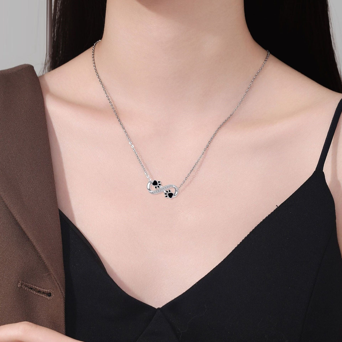 Infinity Paw Print Necklace with Cubic Zirconia