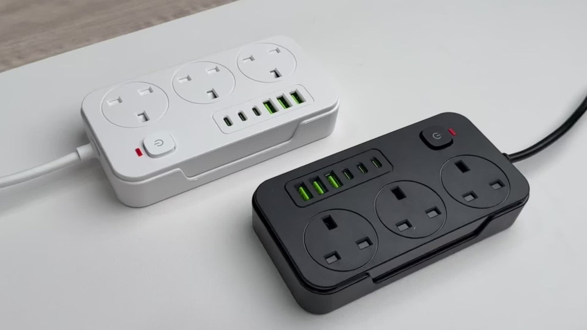 Power Strip with 3 AC Outlets, 6 USB Ports & 2M Extension Cable – 13A (UK)