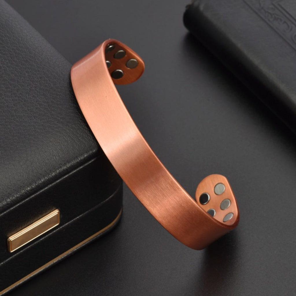 Red Copper Magnetic Bracelet and Ring Set with Adjustable Open Design