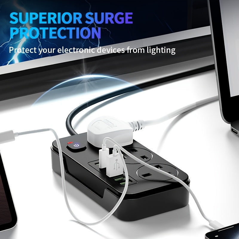 Power Strip with 3 AC Outlets, 6 USB Ports & 2M Extension Cable – 13A (UK)