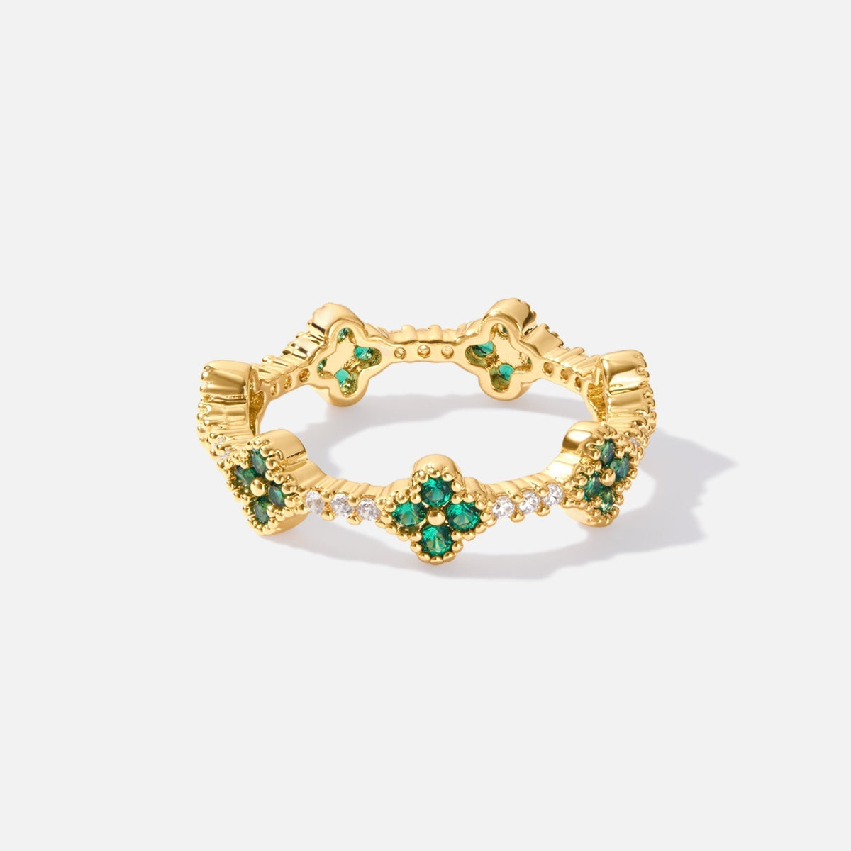 Refined crystal four-leaf clover ring in silver