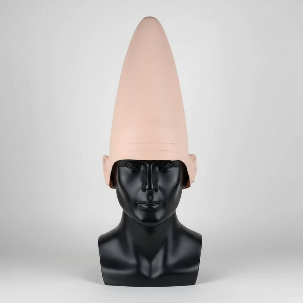 Halloween Conehead Costume Mask with Creepy Moulded Ears and Forehead Wrinkles Latex Headpiece