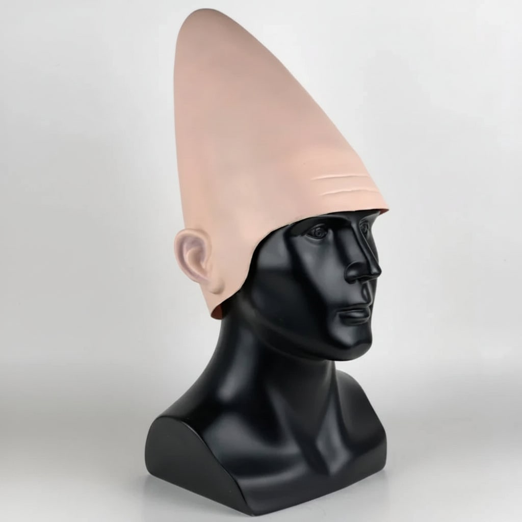Halloween Conehead Costume Mask with Creepy Moulded Ears and Forehead Wrinkles Latex Headpiece