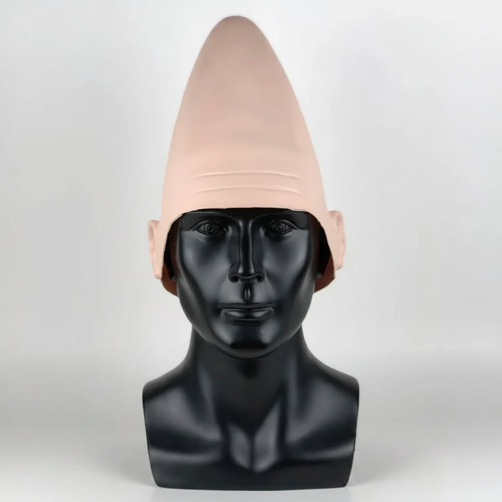 Halloween Conehead Costume Mask with Creepy Moulded Ears and Forehead Wrinkles Latex Headpiece