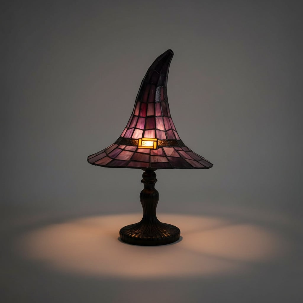 Halloween Witch Hat Table Lamp with Stained Glass Lampshade