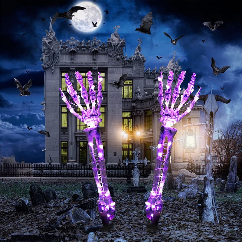 Halloween Yard Decorations Skeleton Sign with Stakes LED Light Up Outdoor Prop