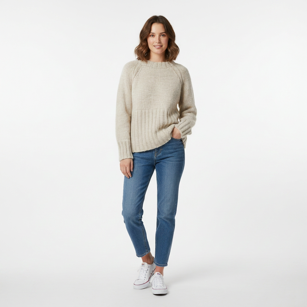 Women’s Thick Knit Pullover – Round Neck & Relaxed Fit