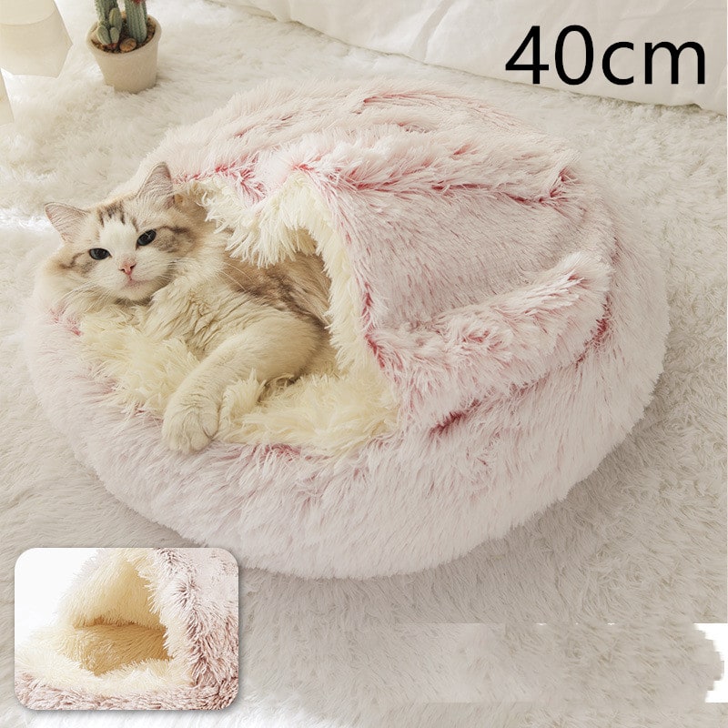 Hooded Cat Bed with Cave Design and Plush Doughnut Shape Enclosed Cosy Pet with Cushioned Rim