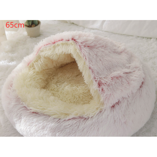 Hooded Cat Bed with Cave Design and Plush Doughnut Shape Enclosed Cosy Pet with Cushioned Rim