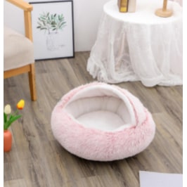 Hooded Cat Bed with Cave Design and Plush Doughnut Shape Enclosed Cosy Pet with Cushioned Rim