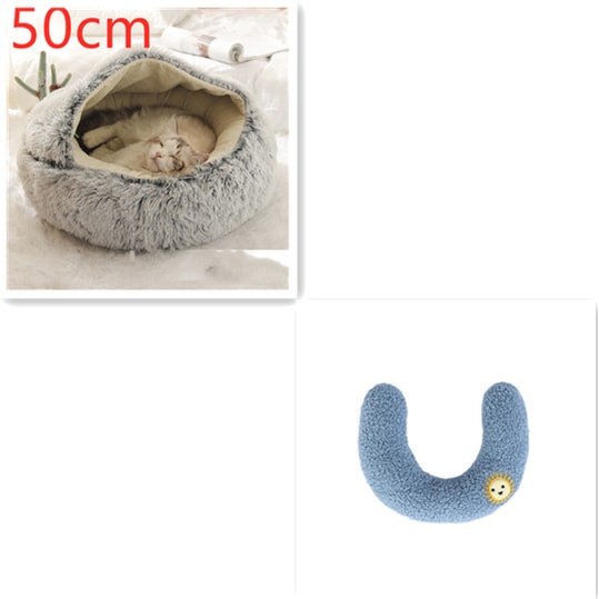 Hooded Cat Bed with Cave Design and Plush Doughnut Shape Enclosed Cosy Pet with Cushioned Rim