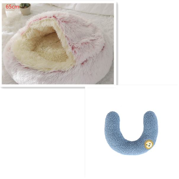 Hooded Cat Bed with Cave Design and Plush Doughnut Shape Enclosed Cosy Pet with Cushioned Rim