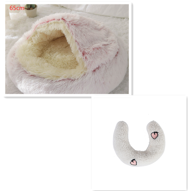 Hooded Cat Bed with Cave Design and Plush Doughnut Shape Enclosed Cosy Pet with Cushioned Rim