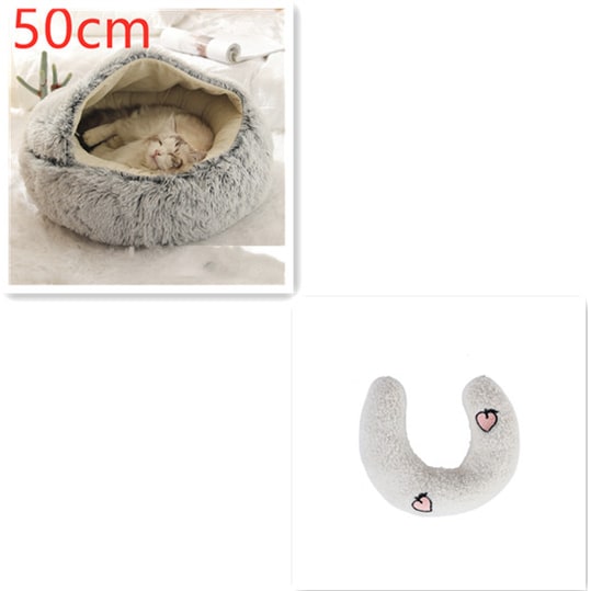 Hooded Cat Bed with Cave Design and Plush Doughnut Shape Enclosed Cosy Pet with Cushioned Rim
