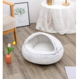 Hooded Cat Bed with Cave Design and Plush Doughnut Shape Enclosed Cosy Pet with Cushioned Rim
