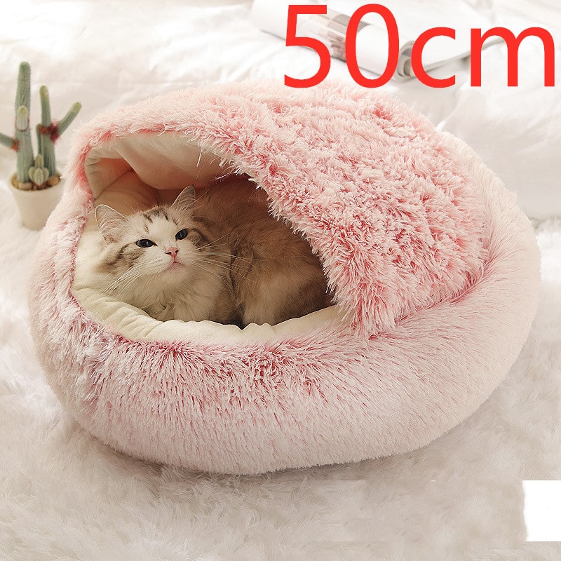 Hooded Cat Bed with Cave Design and Plush Doughnut Shape Enclosed Cosy Pet with Cushioned Rim