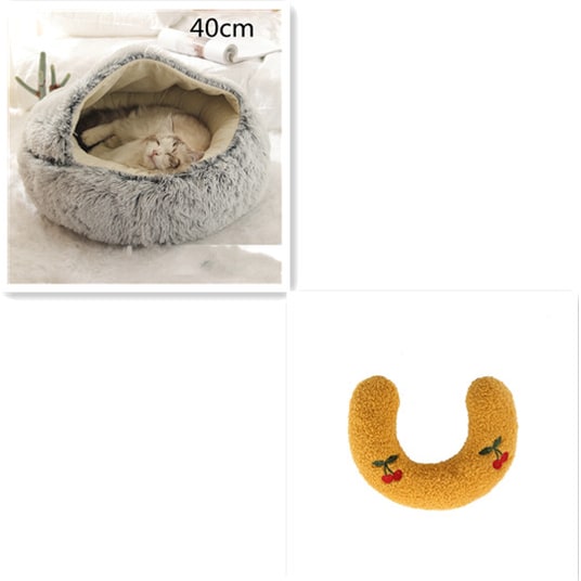 Hooded Cat Bed with Cave Design and Plush Doughnut Shape Enclosed Cosy Pet with Cushioned Rim