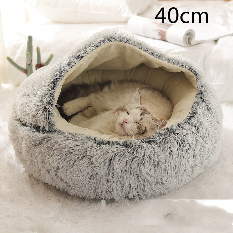 Hooded Cat Bed with Cave Design and Plush Doughnut Shape Enclosed Cosy Pet with Cushioned Rim