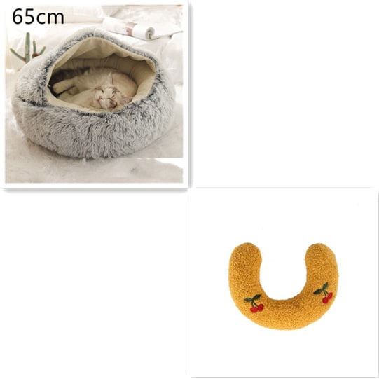 Hooded Cat Bed with Cave Design and Plush Doughnut Shape Enclosed Cosy Pet with Cushioned Rim