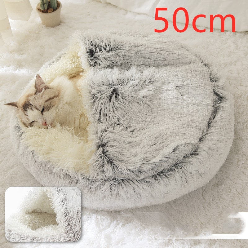 Hooded Cat Bed with Cave Design and Plush Doughnut Shape Enclosed Cosy Pet with Cushioned Rim