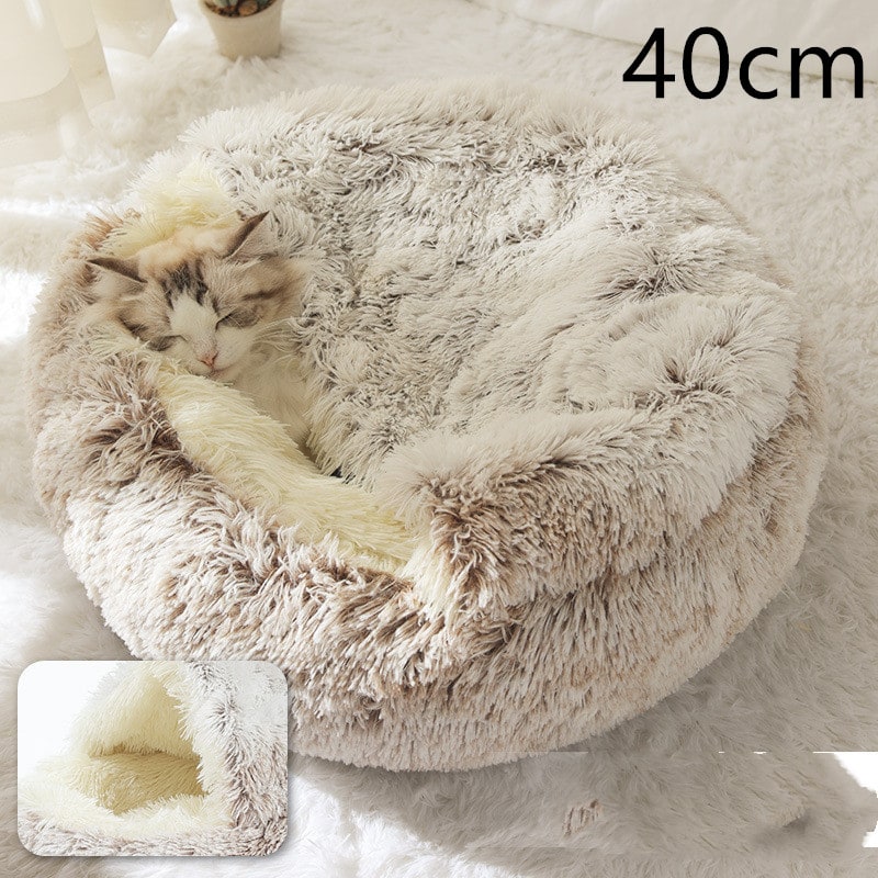 Hooded Cat Bed with Cave Design and Plush Doughnut Shape Enclosed Cosy Pet with Cushioned Rim