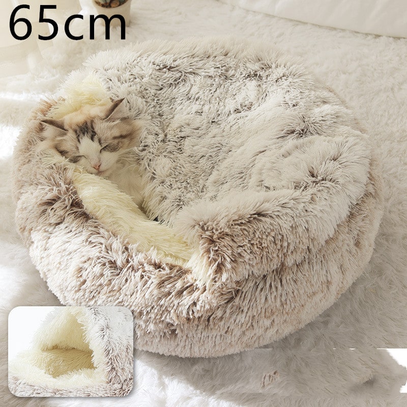 Hooded Cat Bed with Cave Design and Plush Doughnut Shape Enclosed Cosy Pet with Cushioned Rim