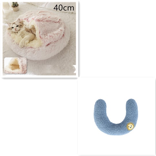 Hooded Cat Bed with Cave Design and Plush Doughnut Shape Enclosed Cosy Pet with Cushioned Rim