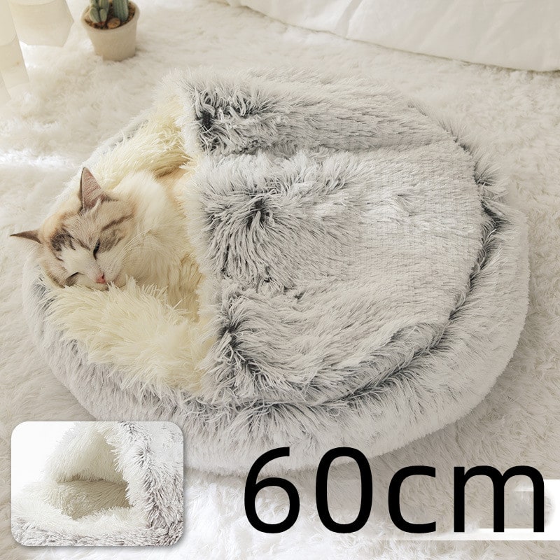 Hooded Cat Bed with Cave Design and Plush Doughnut Shape Enclosed Cosy Pet with Cushioned Rim